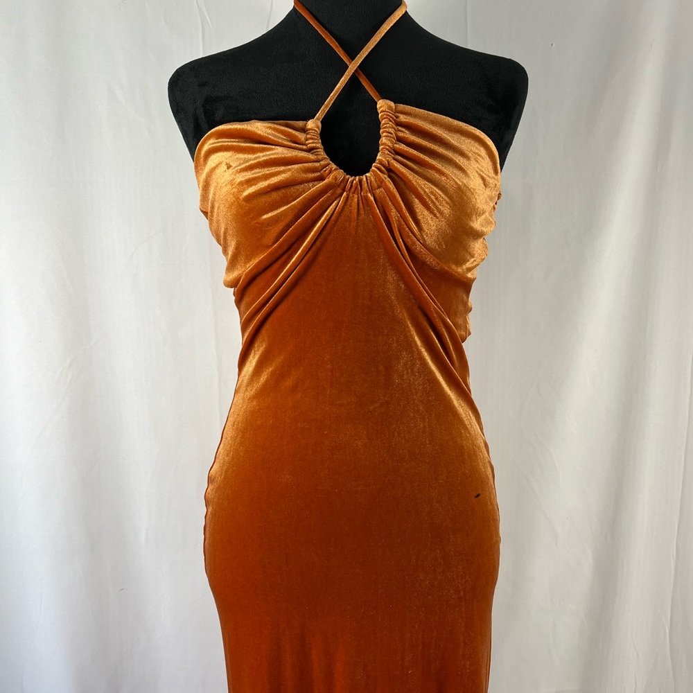 Orange,Rust velvet, halter, midi dress, large 
NWT - Picture 4 of 9
